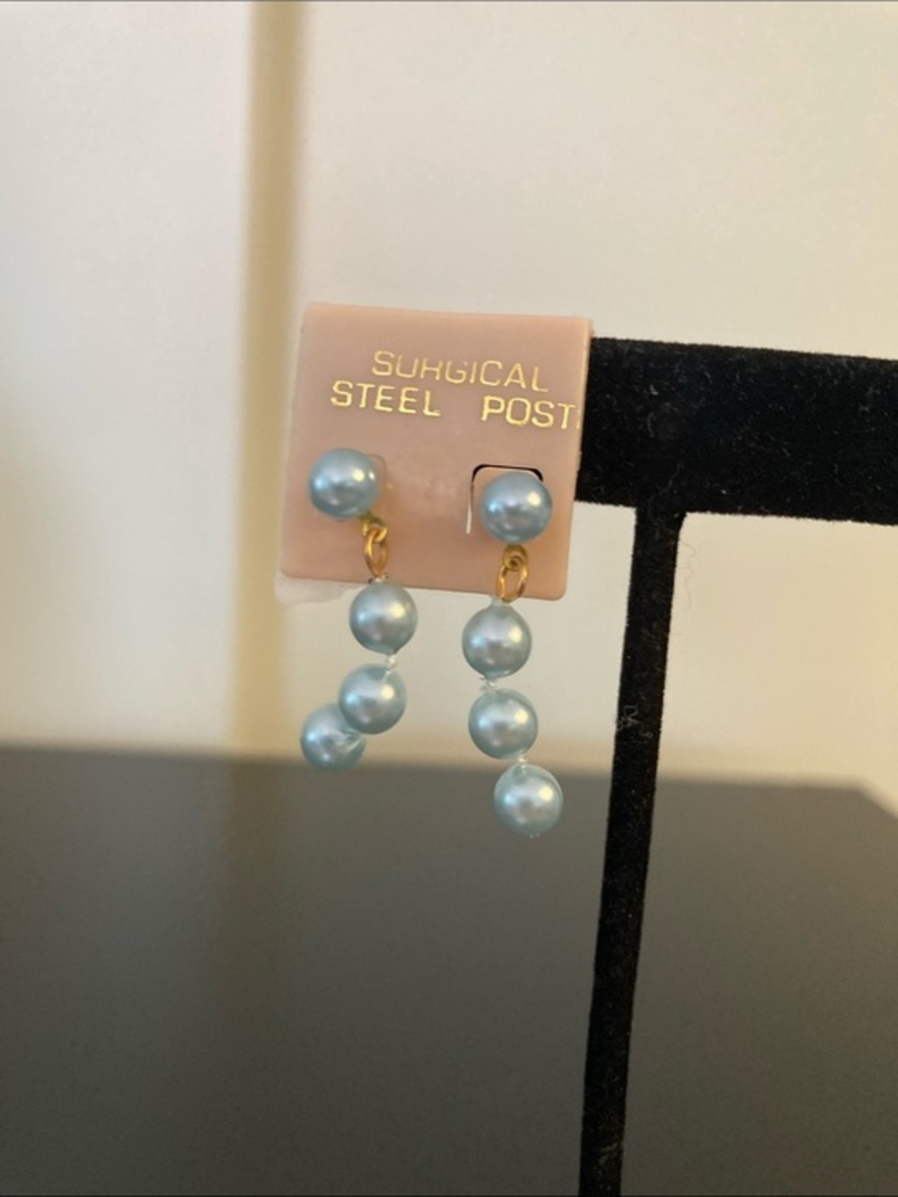 Pastel Blue Pearl Drop Earrings with Surgical Steel Posts